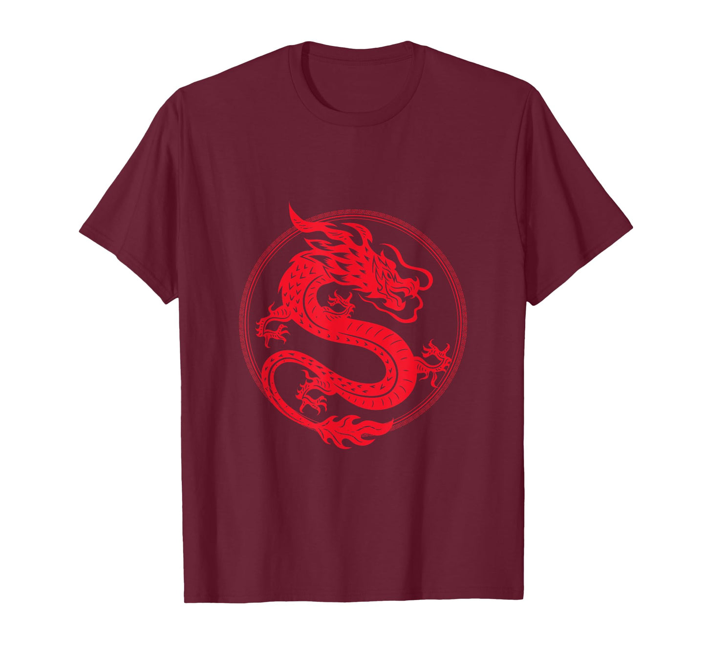 Asian japanese chinese lucky red dragon tattoo logo on black T-Shirt