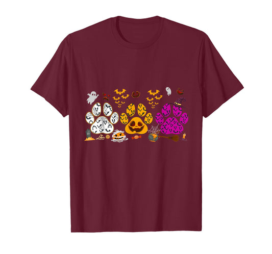 Funny Paw Print Halloween Dog Candy Pumpkin Ghost Dog Lovers T-Shirt