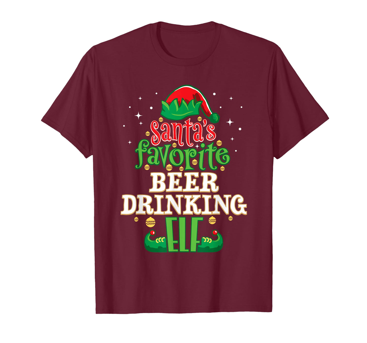 Santa's Favorite Beer Drinking Elf Christmas Matching T-Shirt