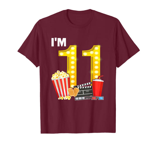 11th Birthday Movie Night Popcorn 11 Years Old Cinema T-Shirt