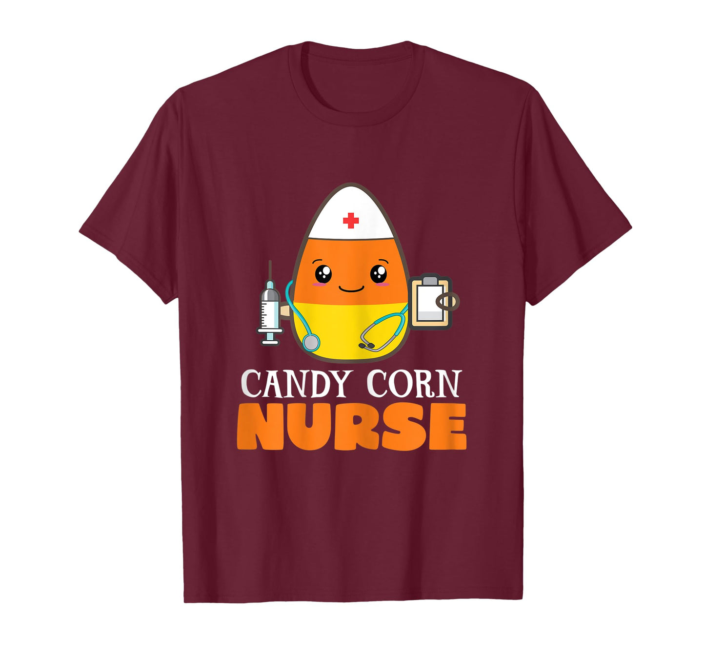 Womens Funny Candy Corn Nurse Halloween Nurse with Stethoscope T-Shirt