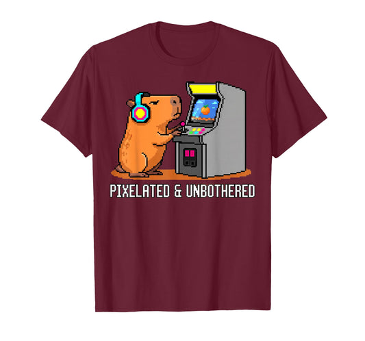 Pixelated Unbothered Capybara Retro Gaming Gamer T-Shirt