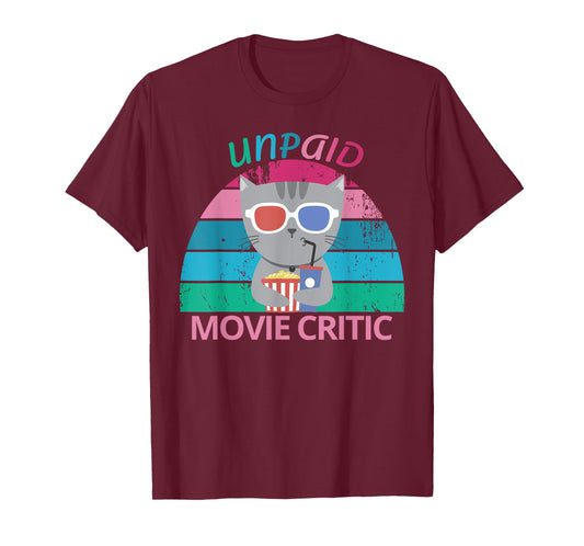 Unpaid Movie Critic moviegoer Film Cinema retro cat T-Shirt for Men Women