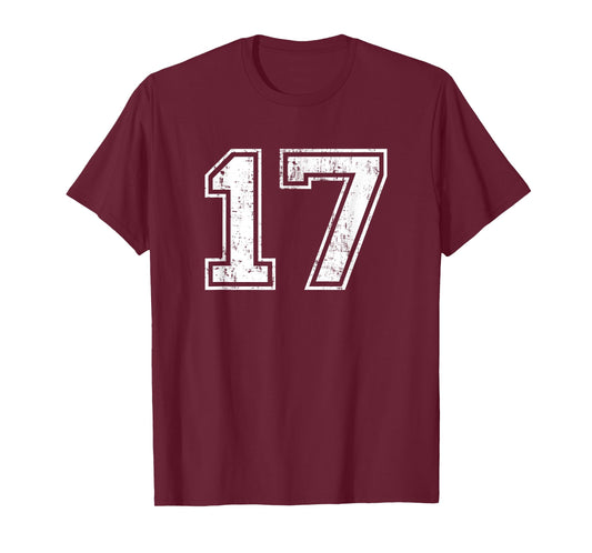 Number 17 Distressed Vintage Seventeen Sports Team Training T-Shirt