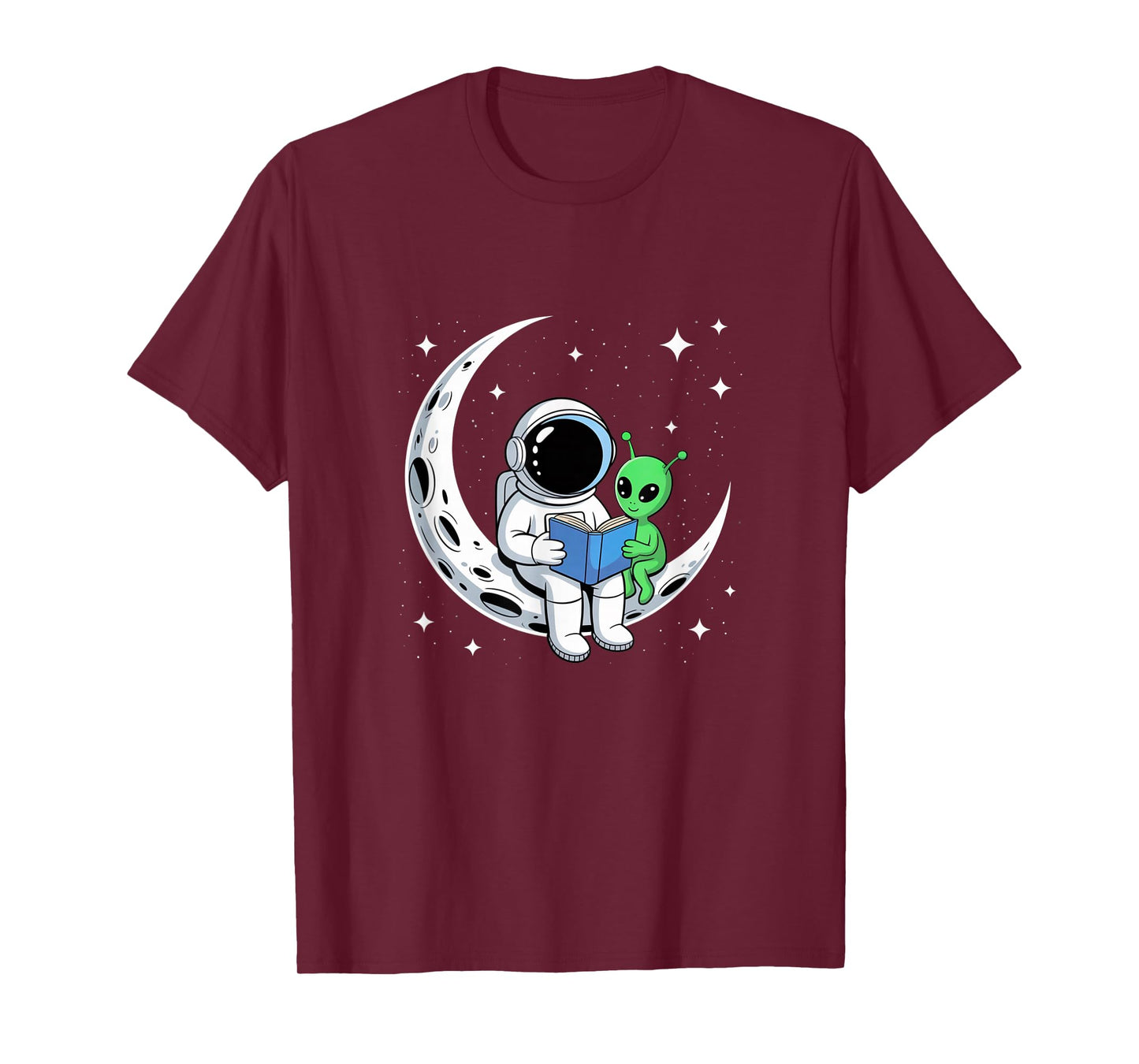 Astronaut Reading Book to Alien Moon Space Astronomy T-Shirt