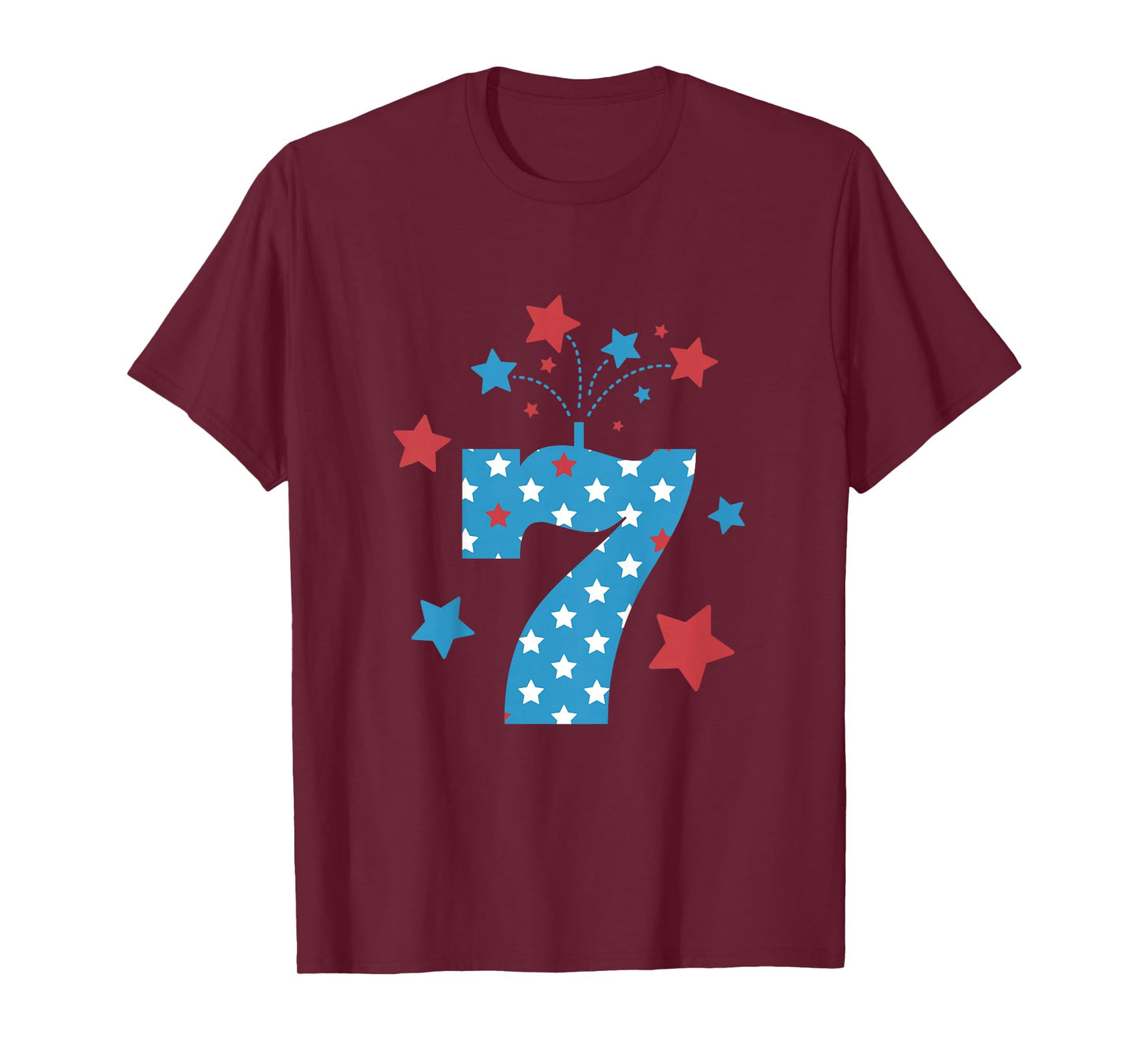 Red, White and Seven - 7th Birthday Patriotic Firecrackers Kids T-Shirt