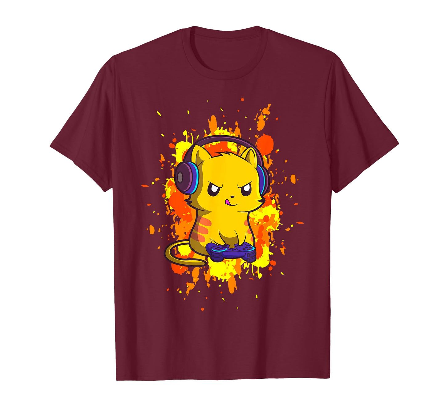 Gaming Cat - Cyber Gamer PC Nerdy Kitty Kitten Headphones T-Shirt