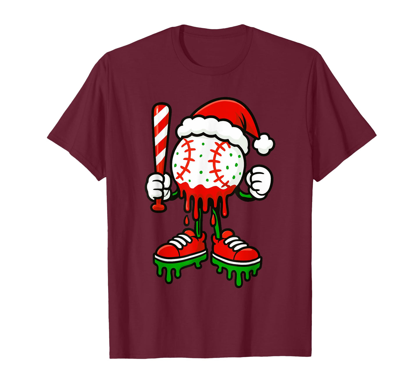 Ice Cream Drip Baseball Christmas Baseball Drip Candy Cane T-Shirt