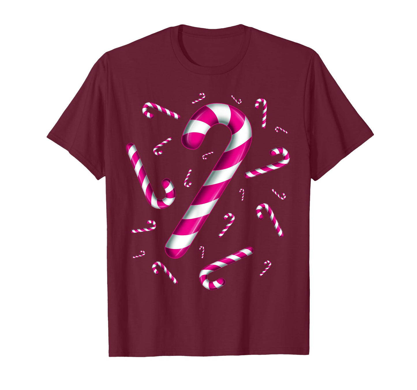 Candy Cane Christmas Crew Santa Pink for Women Kids Girls T-Shirt