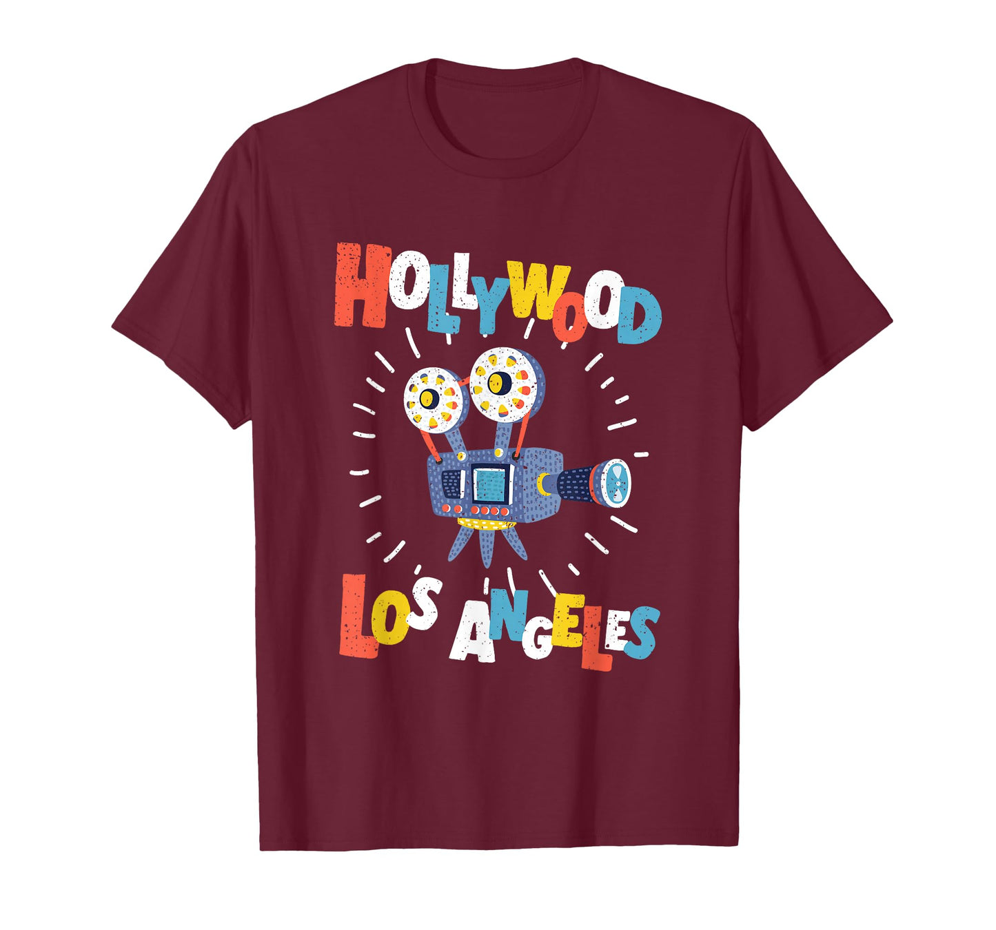 Colorful Los Angeles California Retro Cinema Cartoon Camera T-Shirt