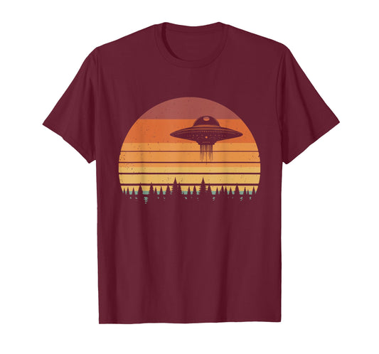 UFO Abduction Moon Day Retro Alien Spaceship Sci-fi T-Shirt