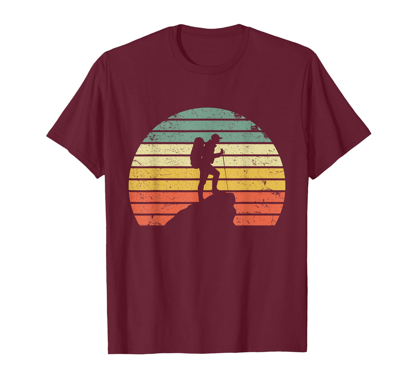 Vintage Hiking T Shirt Hiker on Rock Retro Sunset Silhouette T-Shirt