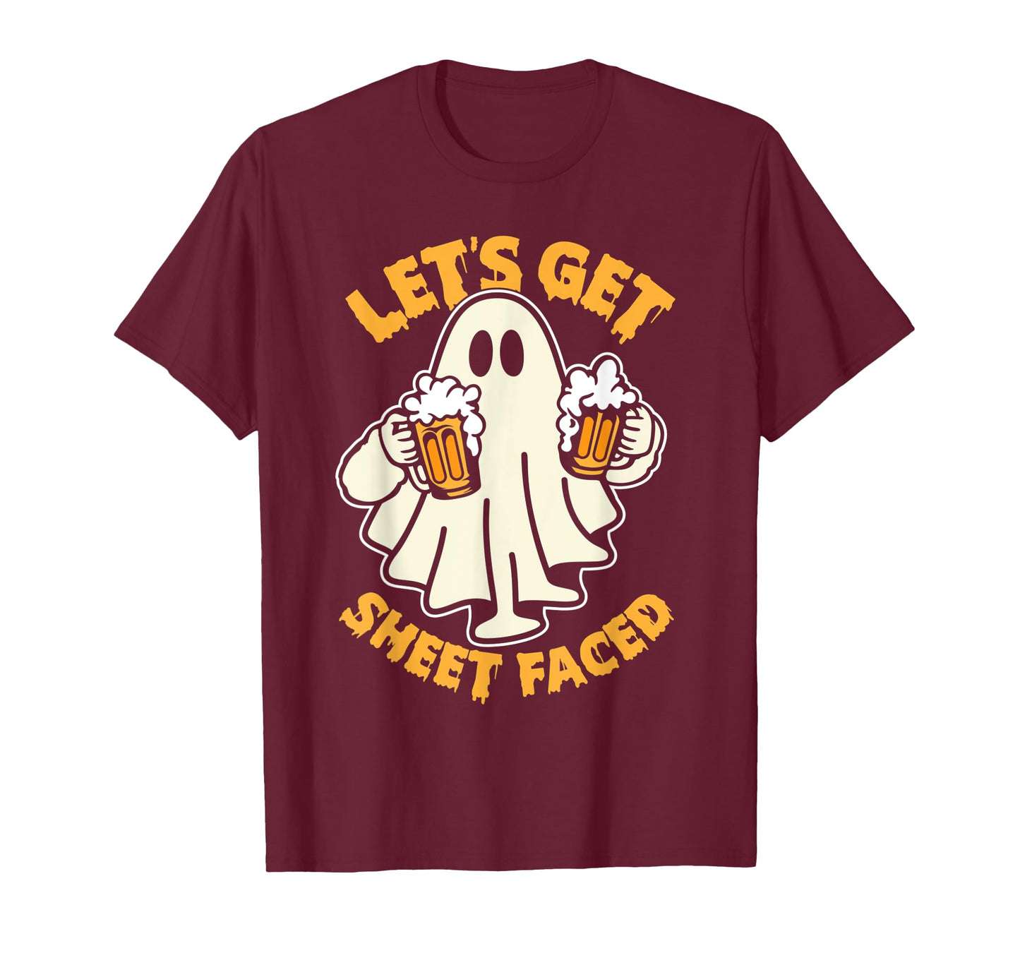 Let's Get Sheet Faced Funny Ghost Drinking Beer Halloween T-Shirt