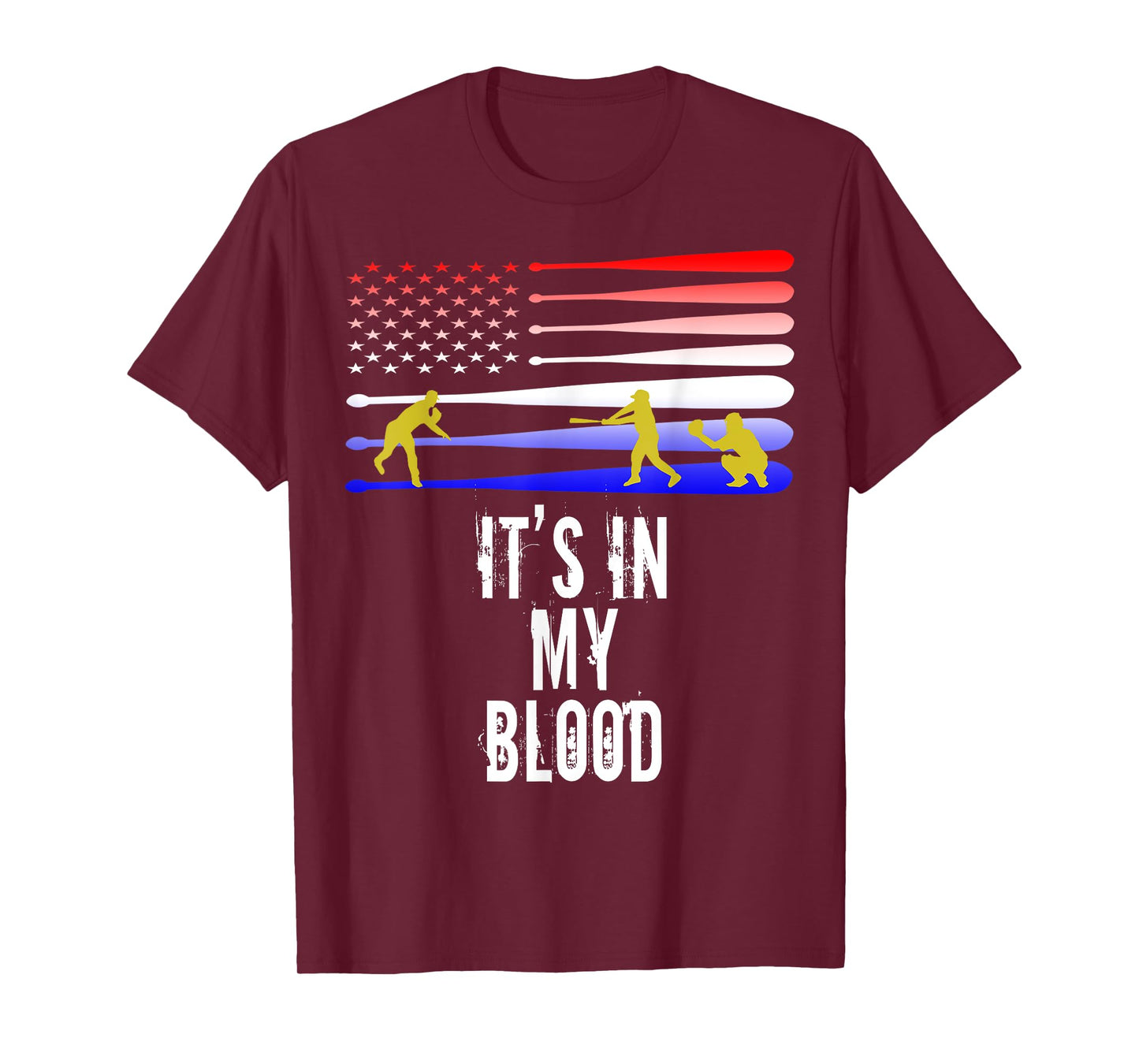 Baseball Is in My Blood American Flag Baseball Shirt T-Shirt for Women Kids Men