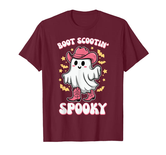 Boot Scootin Spooky Retro Western Funny Halloween Cute Ghost T-Shirt