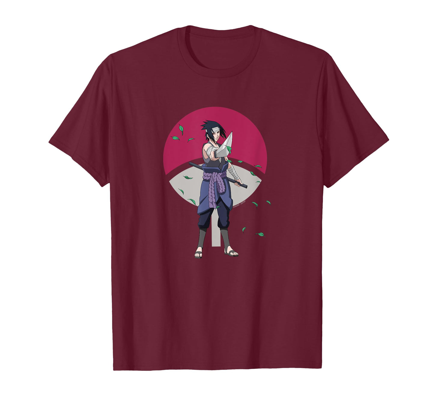Naruto Shippuden Sasuke Uchiha Leaves and Symbol Anime T-Shirt