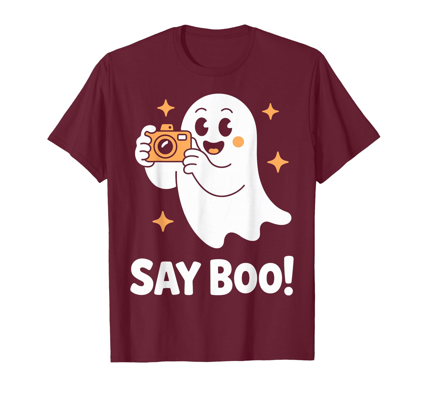 Say Boo Ghost Photographer with Camera Funny Halloween T-Shirt