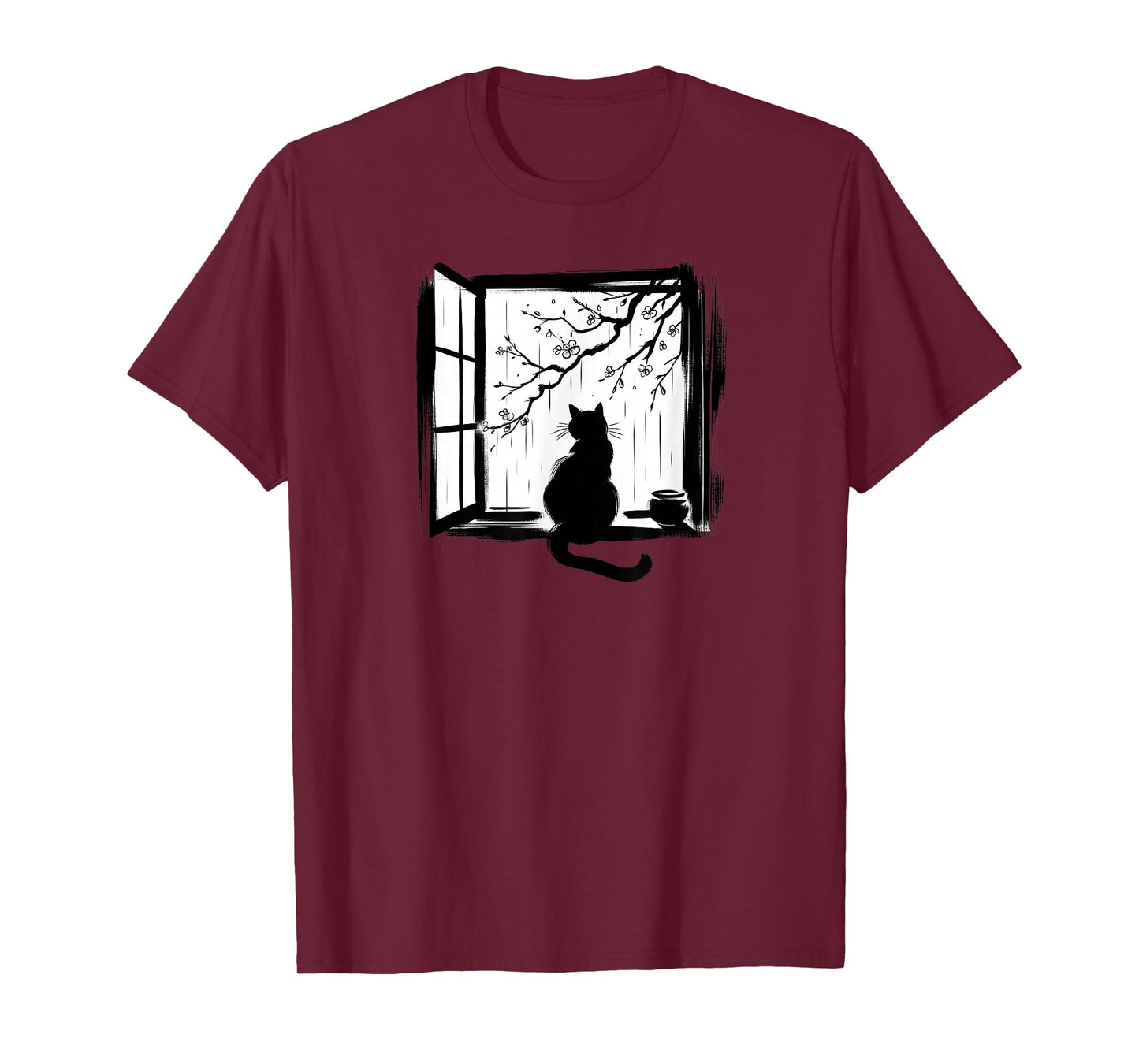 Sumi-e Japanese Art, Cat at Window T-Shirt