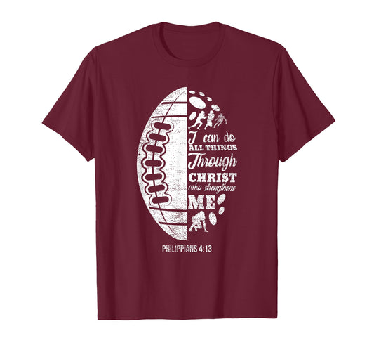 Philippians 4:13 Christian Football Funny Bible Verse Gift T-Shirt