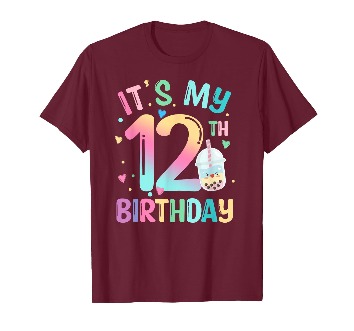 It's My 12th Birthday Bubble Boba Tea Party 12 Year Old Girl T-Shirt
