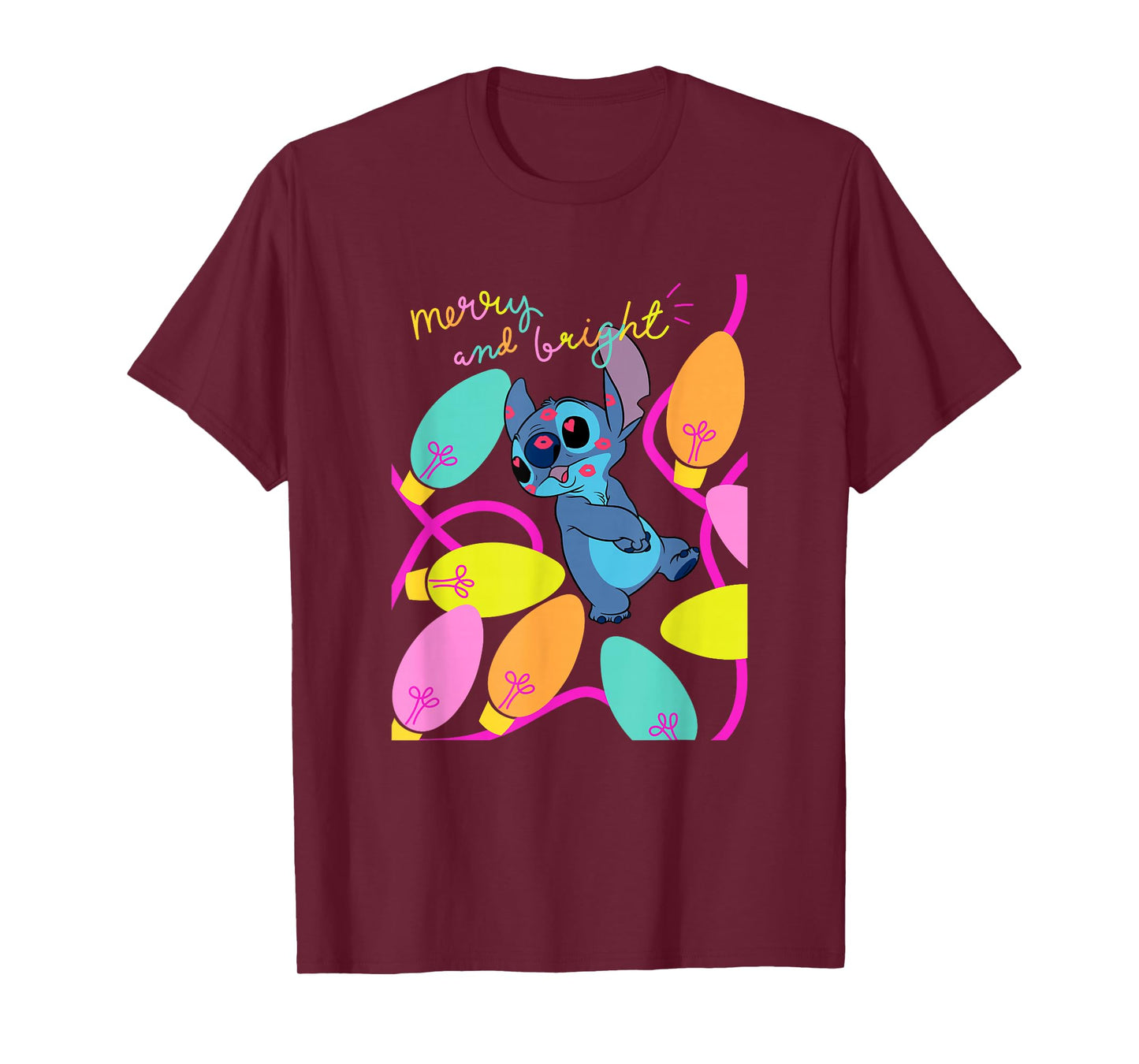 Disney Lilo & Stitch Christmas Merry And Bright Stitch Light T-Shirt