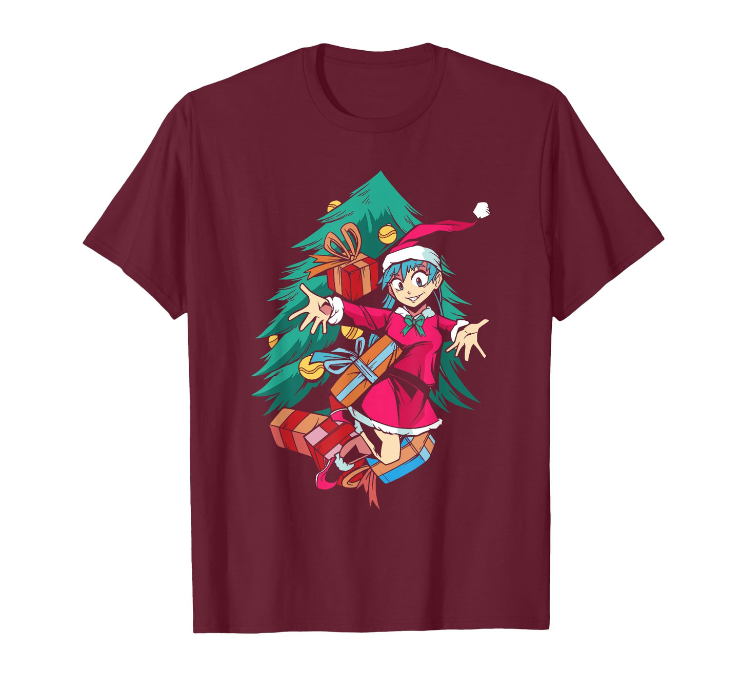 Anime Girl Santa Hat Christmas Pajama Cute Kawaii Xmas Otaku T-Shirt