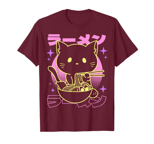 Anime Ramen Cat Japanese Retro Noodles Aesthetic Kawaii Cat T-Shirt