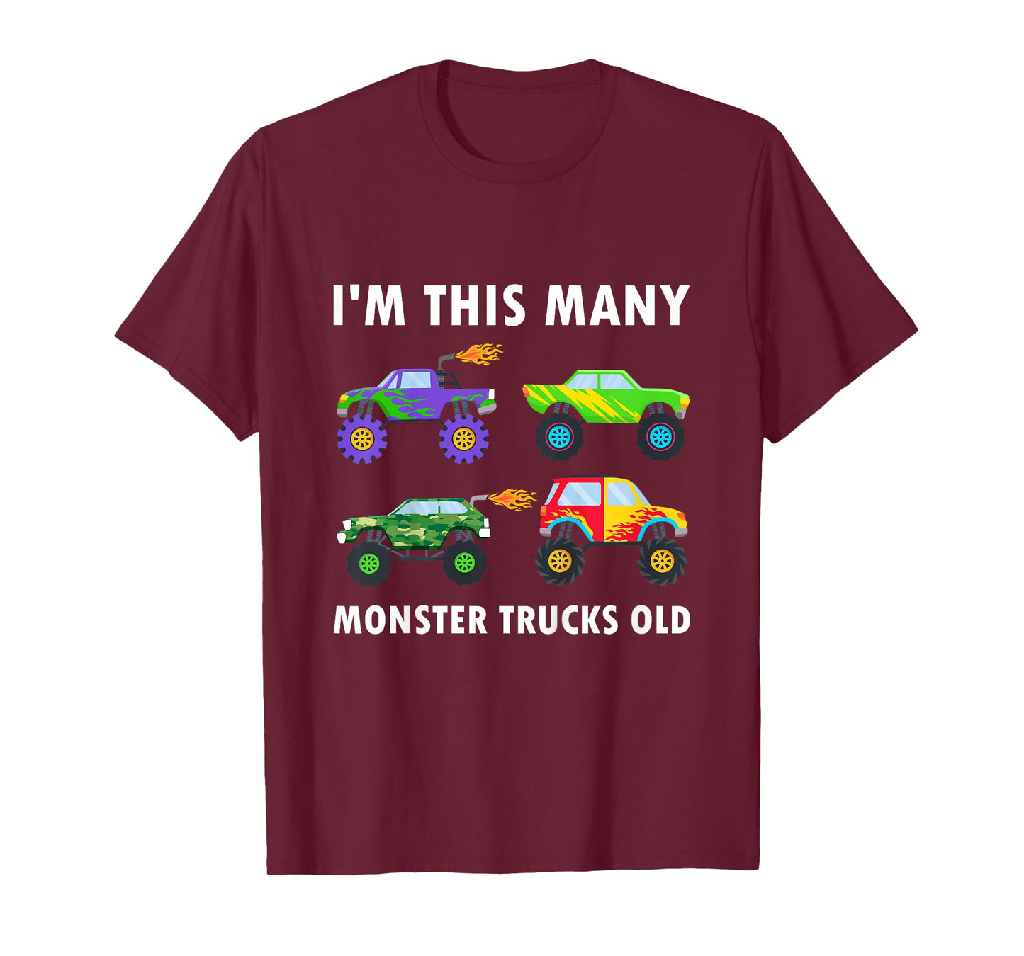 Kids 4 Years Old Boy Monster Trucks Old 4th Birthday Kids T-Shirt