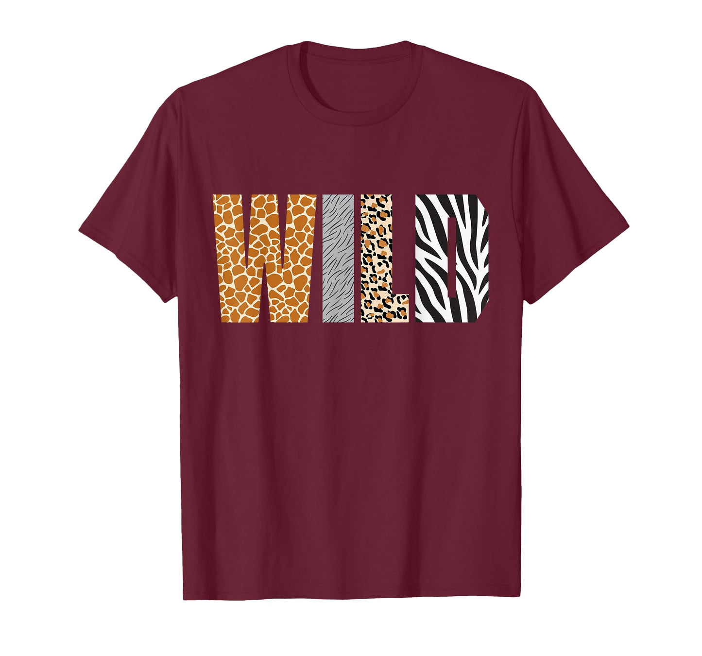 Wild Animal Pattern Giraffe Wolf Leopard Zebra Animal Print T-Shirt