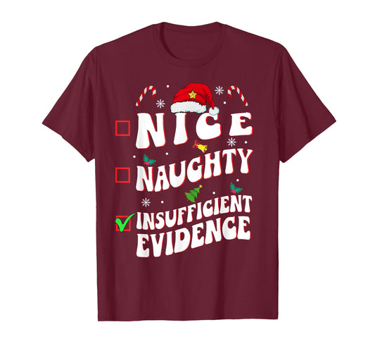 Nice Naughty Insufficient Evidence family christmas List T-Shirt
