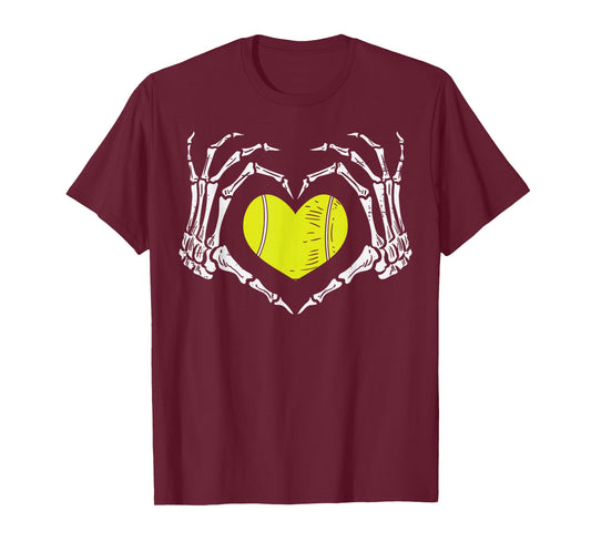 Halloween Tennis Heart Skeleton Hand Costume Men Boys Kids T-Shirt