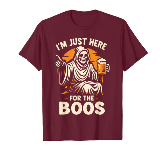 Adult Halloween Shirt, Skeleton I’m Just Here for the Boos T-Shirt