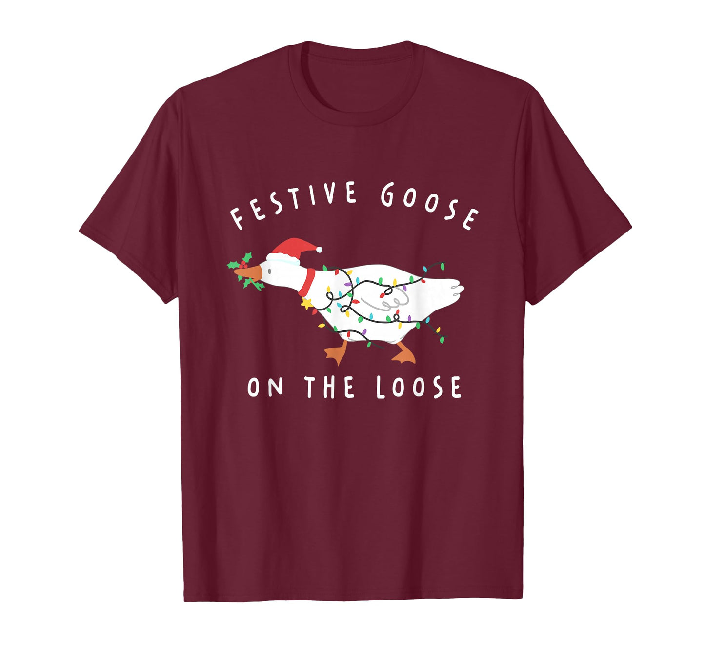 Festive Goose on The Loose Christmas Santa Silly Goose Farm T-Shirt