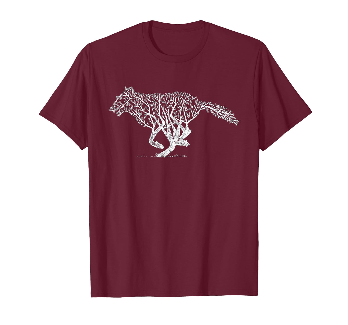 Retro Nature-Inspired Wildlife Tree Branch Running Wild Wolf T-Shirt