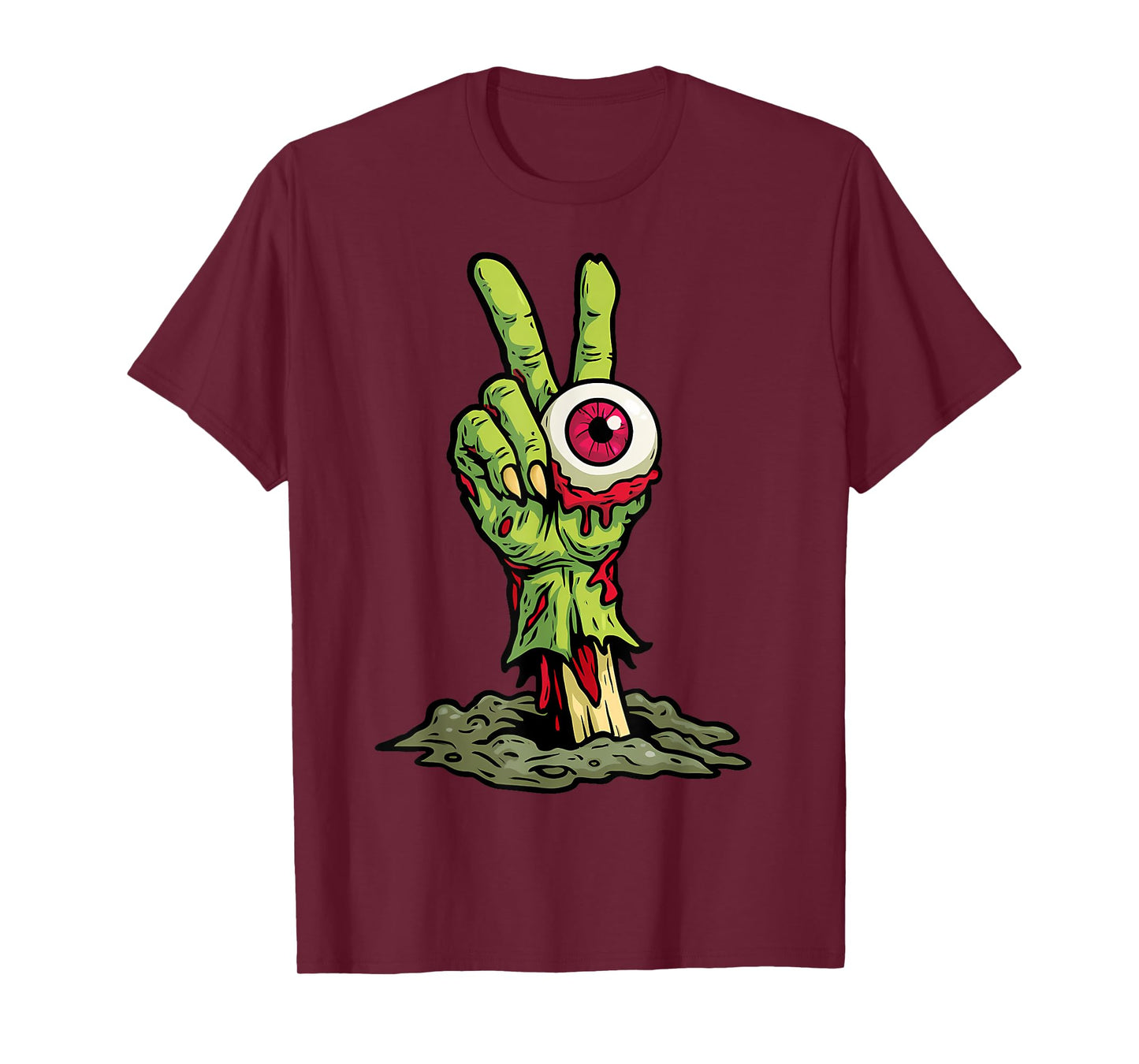 Halloween Zombie Peace Sign Hand Spooky Costume Kid Teen Men T-Shirt