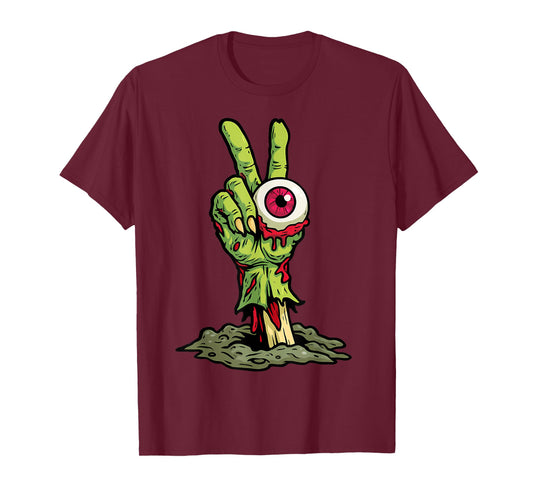 Halloween Zombie Peace Sign Hand Spooky Costume Kid Teen Men T-Shirt