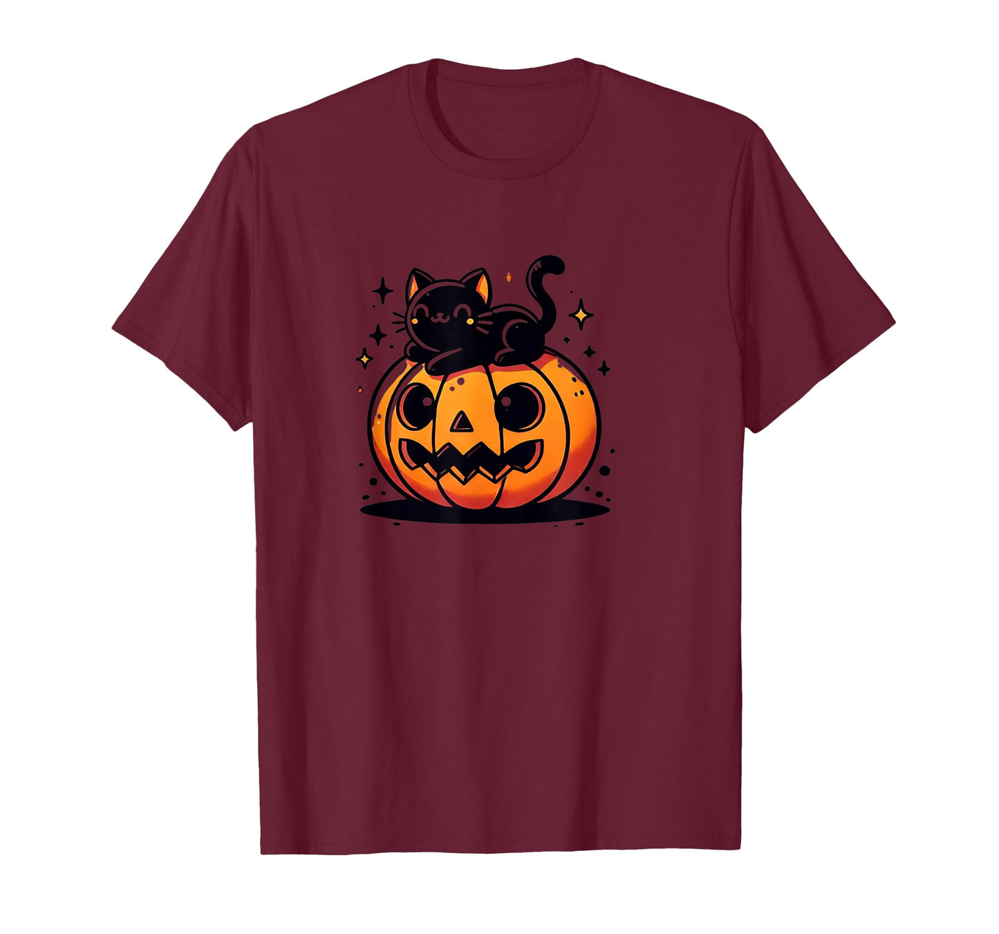 Kawaii Anime Halloween Cat Pumpkin Kids Womens T-Shirt