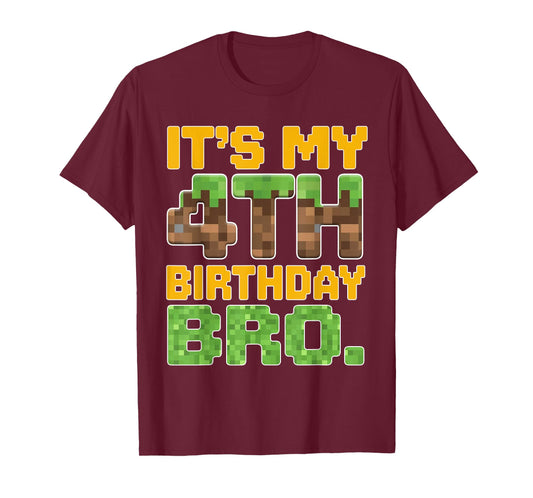 Funny It's My 4th Birthday Bro Video Game Pixel Bday Boy T-Shirt