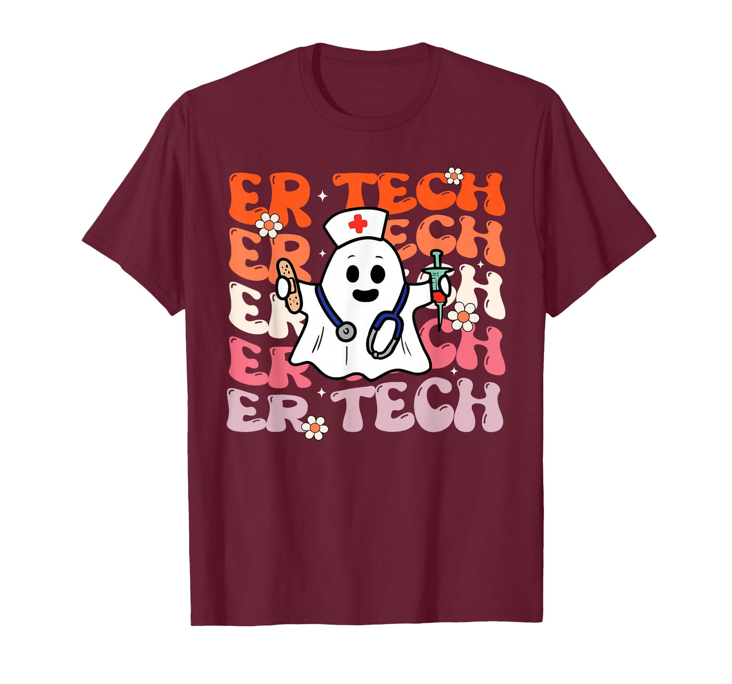 ER Tech Groovy Funny Halloween Ghost Nursing Spooky Costume T-Shirt