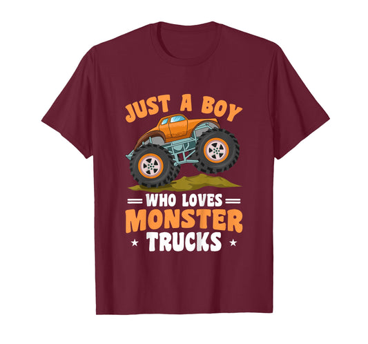 Kids Toddler Just A Boy Who Loves Monster Trucks T-Shirt