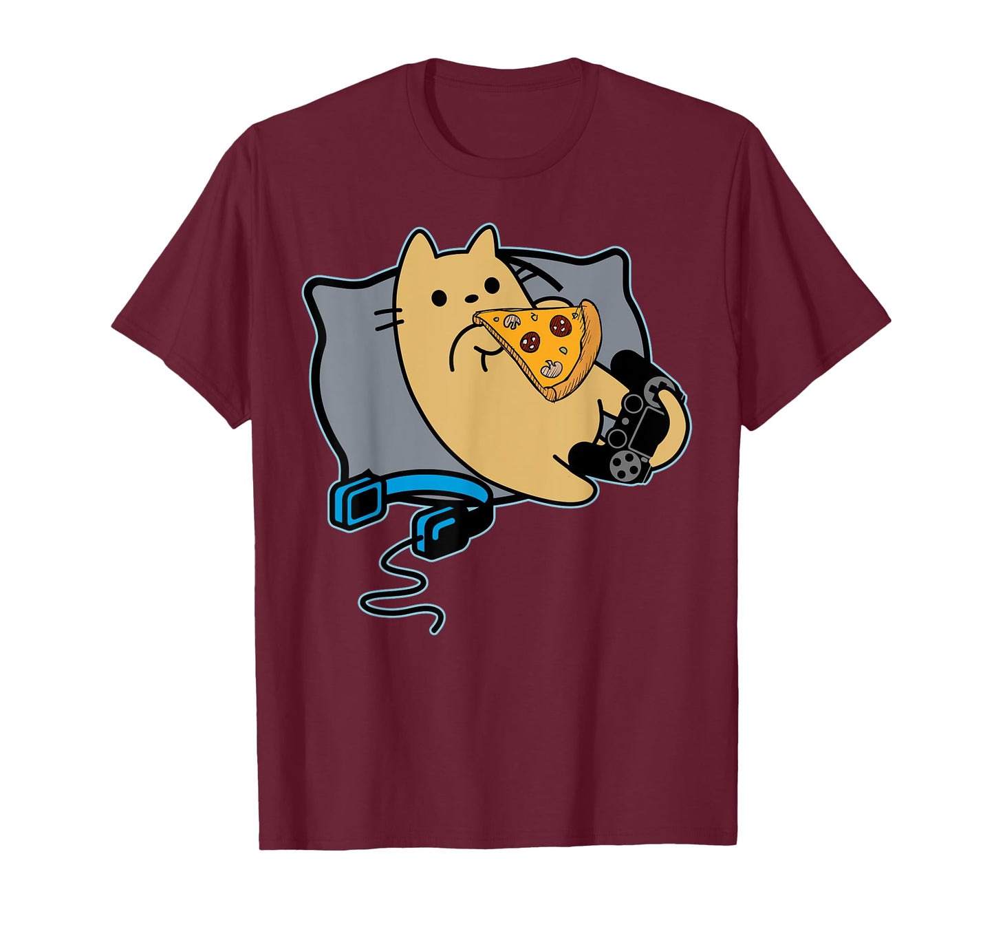 Nerdy Pizza Eating Gamer Cat Game Paused T-Shirt