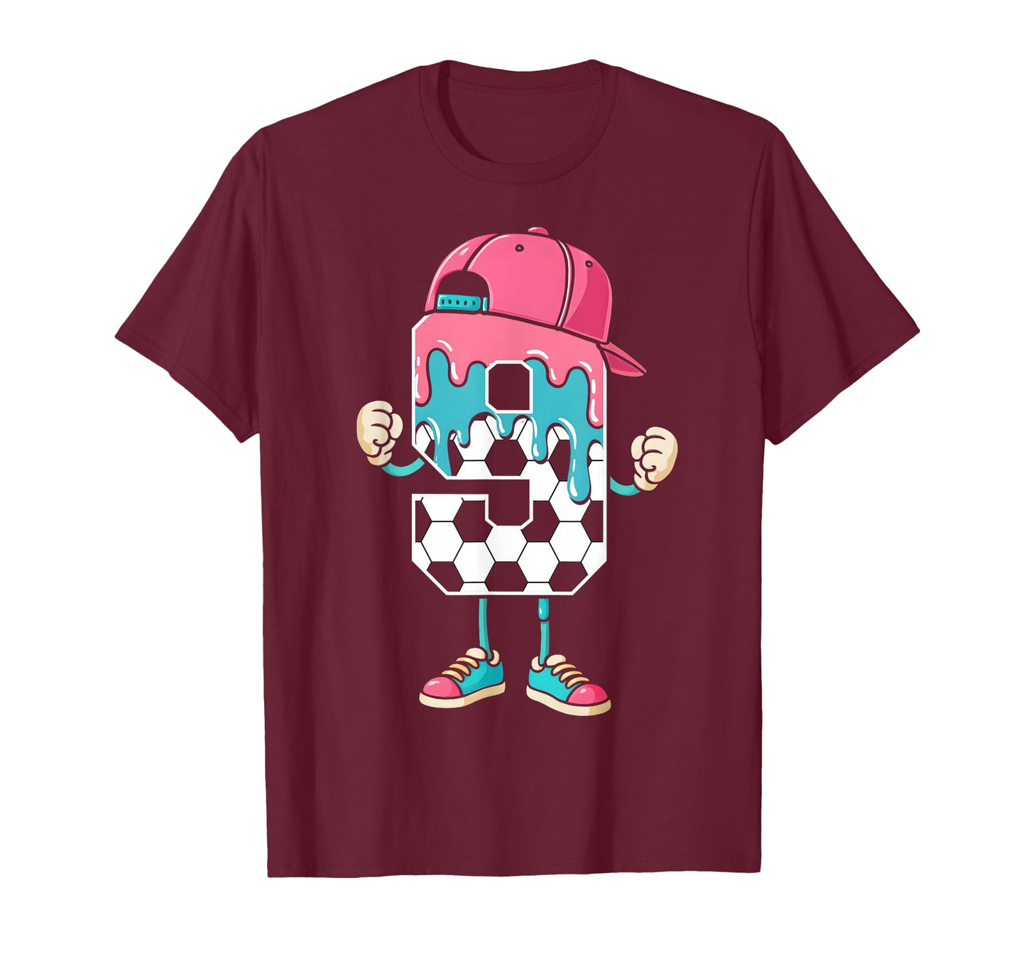 Soccer 9 Year Old Ice Cream Drip Youth 9th Birthday Boy 9 T-Shirt