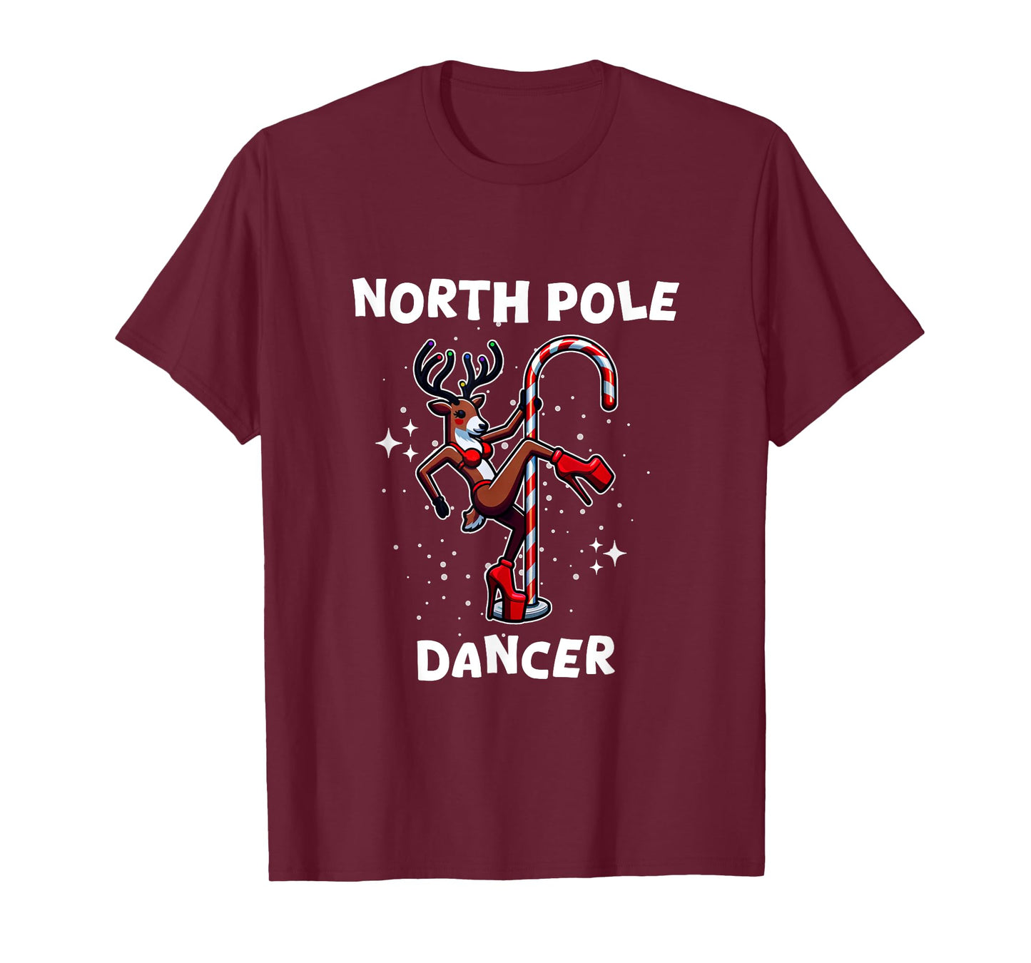 North Pole Dancer Reindeer Stripper Pole Funny Christmas T-Shirt