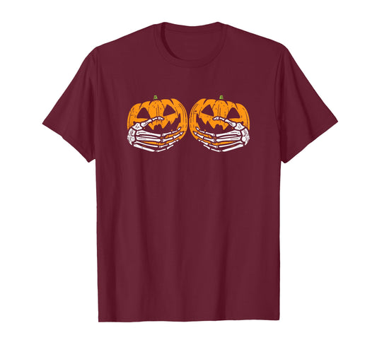 Skeleton Hands Pumpkins Funny Halloween Costume For Women T-Shirt