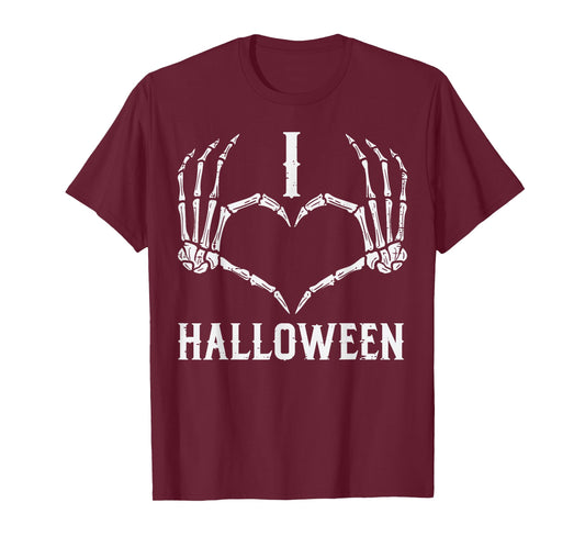 I Love Halloween Skeleton Hands Heart Cute Women Girls Kids T-Shirt