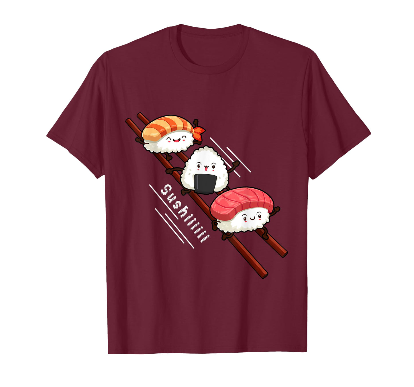 Sushi Sliding On Chopsticks Funny Kawaii Anime Japanese food T-Shirt
