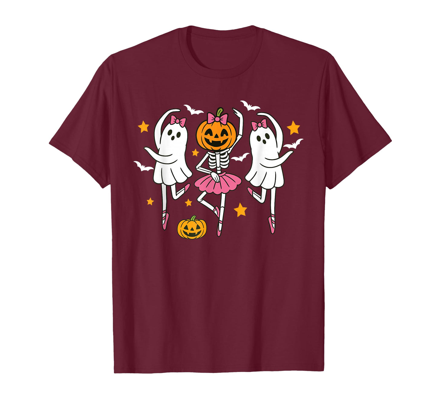 Cute Halloween Girls Ghost Ballet Women Skeleton Ballerina T-Shirt