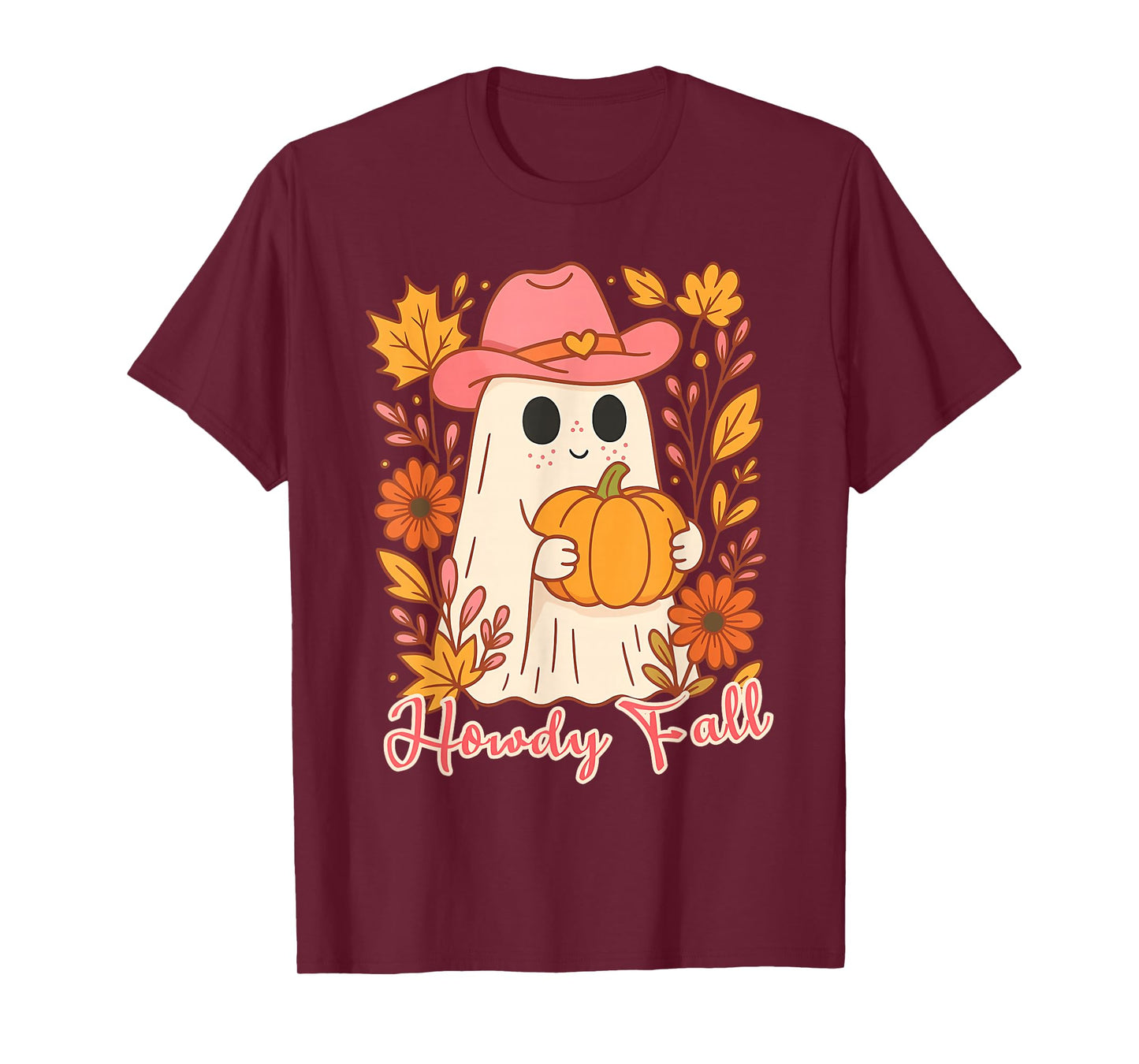 Cute Cowboy Ghost with Pumpkin Howdy Western Cozy Fall T-Shirt