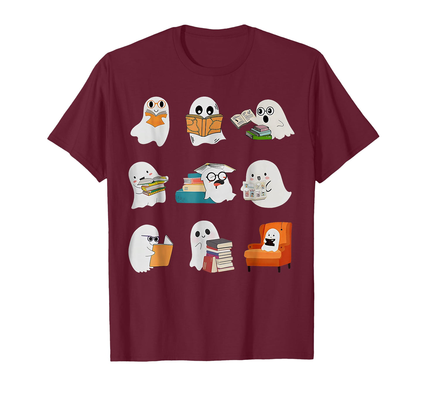 Ghost Reading Teacher Halloween Librarian Book Lover School T-Shirt