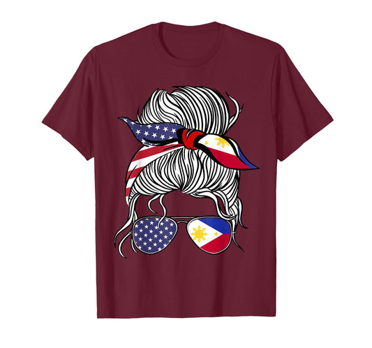 American Filipina Patriot Flag Women Girl Philippines Grown T-Shirt